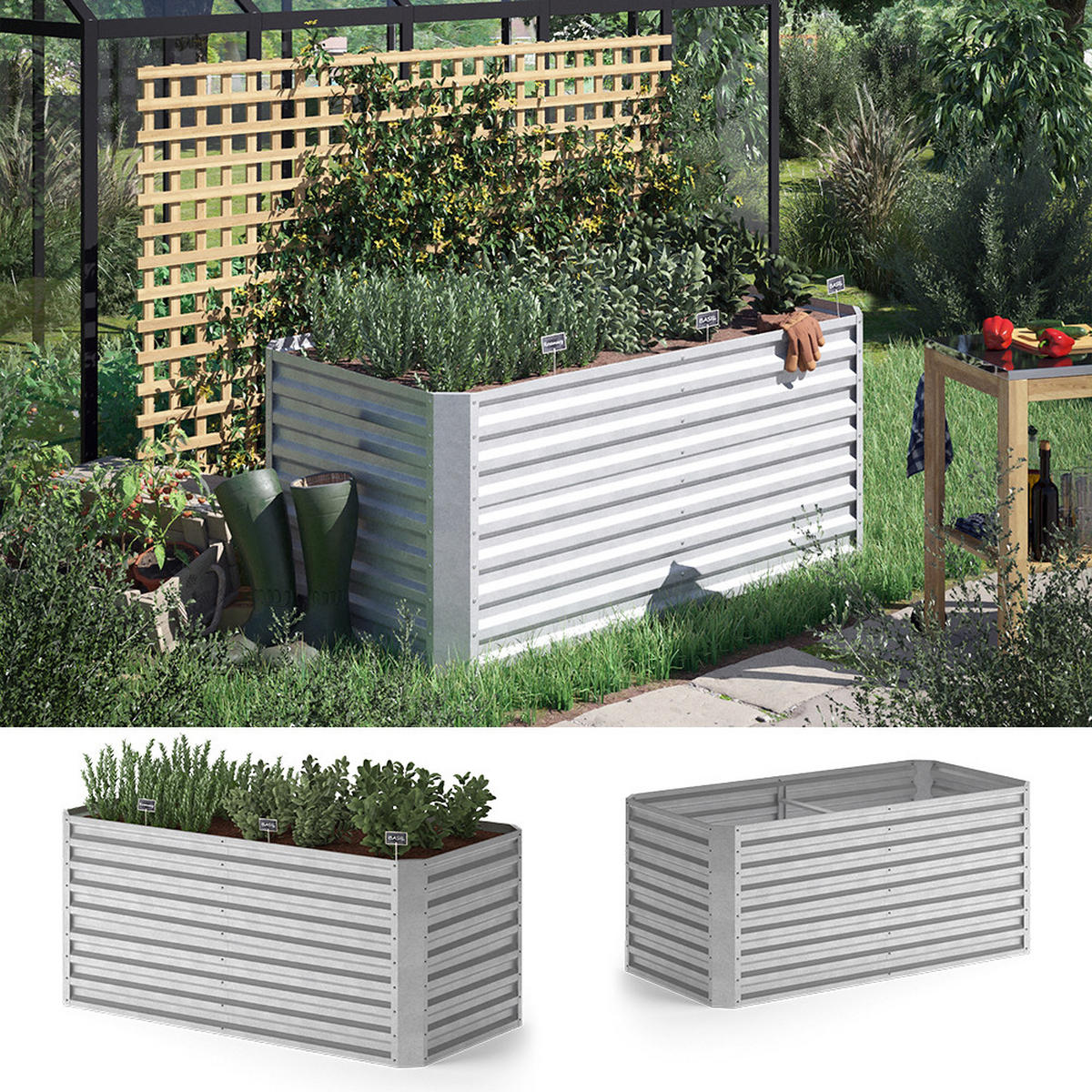 HOCHBEET Silber 180 x 90 cm - Silberfarben, Metall (180/80/90cm) - OK-Living