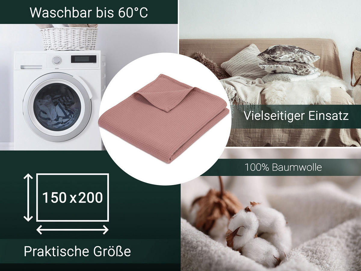 KUSCHELDECKE, 150x200 cm, 100% Baumwolle, Rosa - Altrosa, Textil (150/200cm) - Zollner