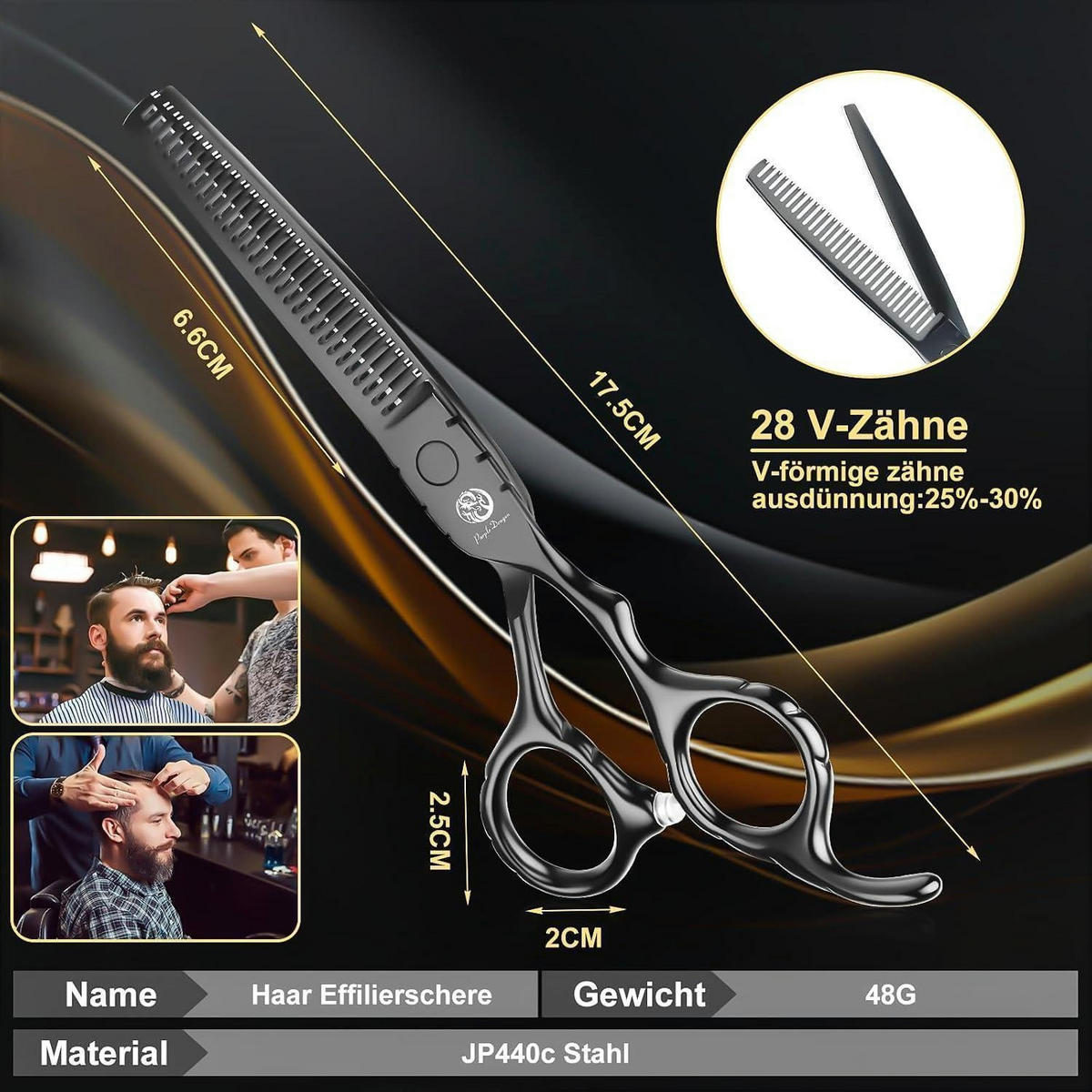 FRISEURSCHEREN Set 6 Zoll Schwarz 7-teiliges Set - Schwarz, Metall (6.6/2.5/17.5cm)