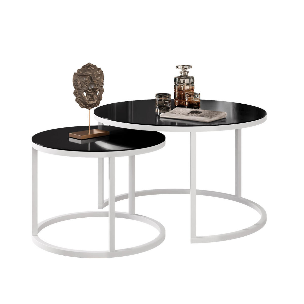 COUCHTISCH 2-in-1 CIRI GLASS mit schwarzer und weißer Struktur - Weiß, Holzwerkstoff (70/70/47cm) - Lookway