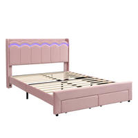 POLSTERBETT 140/200 cm mit 2 Schubladen und LED, DE-41732, in Rosa - Pink, Holzwerkstoff (140/200cm) - ComfortXL