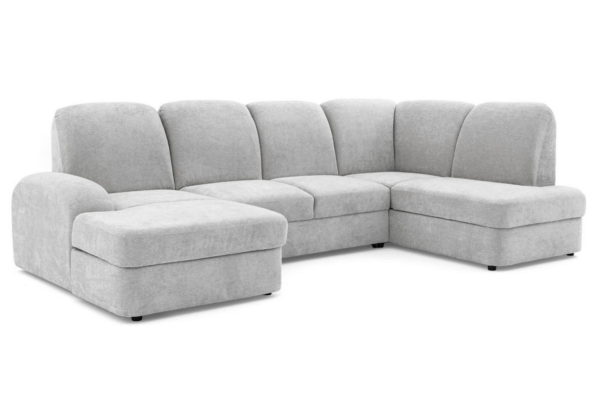 ECKSOFA VIBE U Rechts mit Schlaffunktion 129x263 Chenille Hellgrau - Hellgrau/Schwarz, Holz/Kunststoff (186/102/280cm) - Muffo