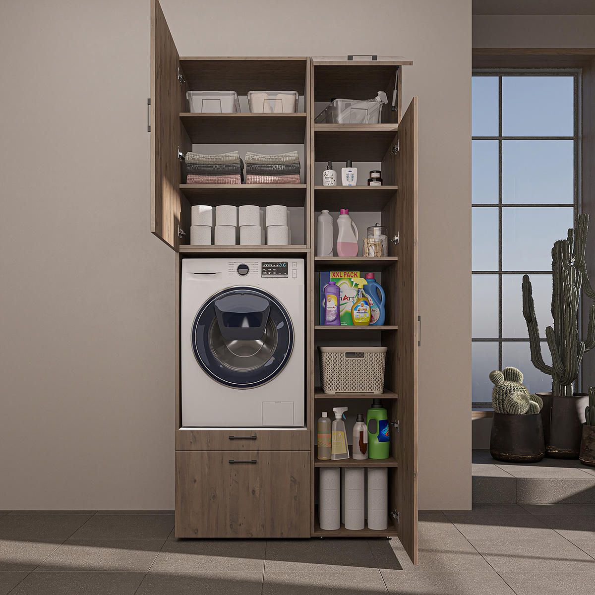 WASCHMASCHINENSCHRANK Serie 2 112cm Breit, 240cm Hoch - Eichefarben, Holzwerkstoff (112/240/67cm)