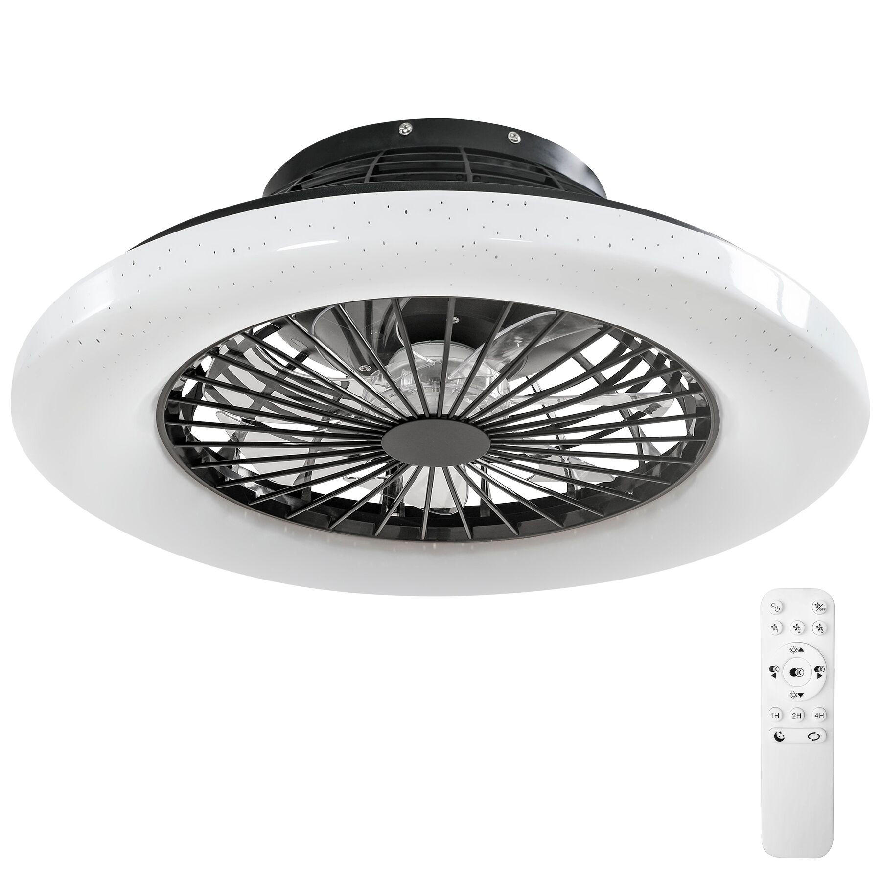 LED DECKENLEUCHTE MIT VENTILATOR Storm, Ø 50 cm, mit Fernbedienung, schwarz - Schwarz, Metall (50/50/17.5cm) - tectake
