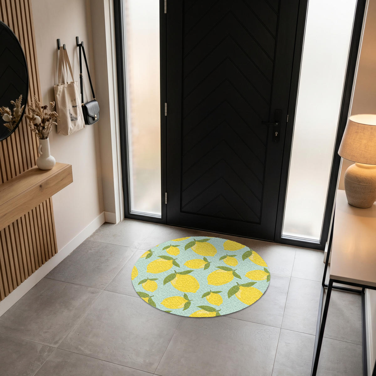 ROHOŽKA Citrony vzor - Žlutá - Modrá - Vzor - Ovoce 90x90 cm - žlutá, textil/umělá hmota (90/0.4cm) - MuchoWow