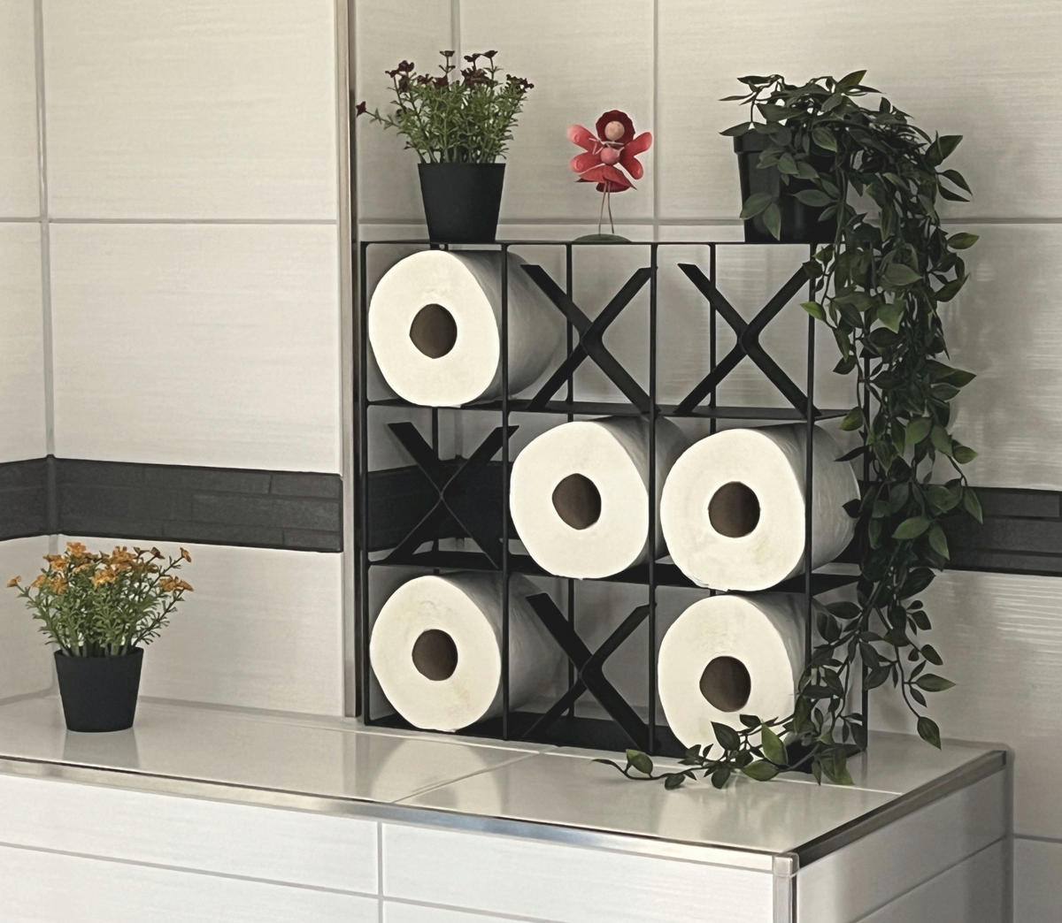 TOILETTENPAPIERHALTER Wand Tic Tac Toe Metall Schwarz 40/10/40 cm - Schwarz, Metall (40/40/10cm) - DanDiBo