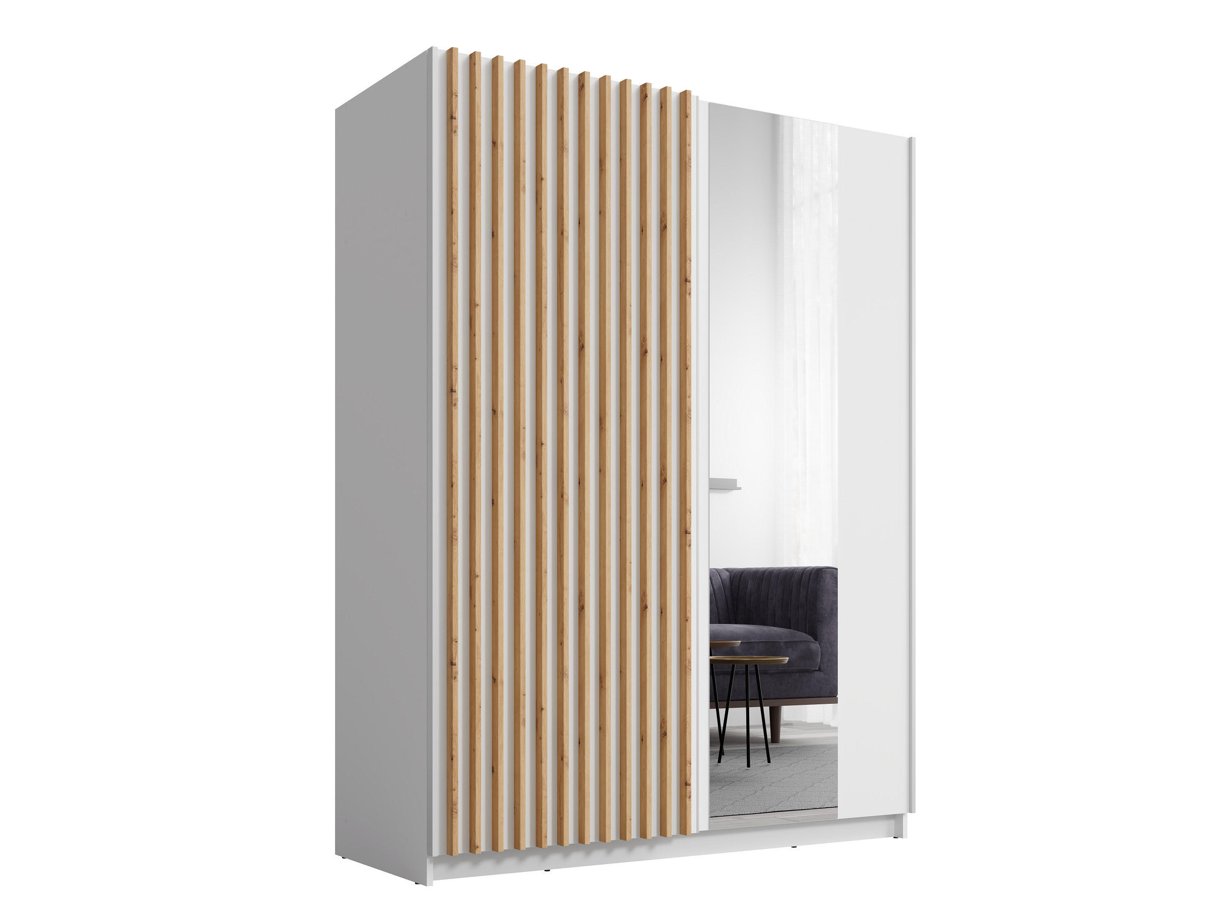 SCHIEBETÜRENSCHRANK DIVORA 10 -150,6×198,5×55 cm mit Spiegel, Regalen & Kleiderstange Weiß - Weiß, Holz/Holzwerkstoff (150.6/198.5/55cm) - Milaros Markt
