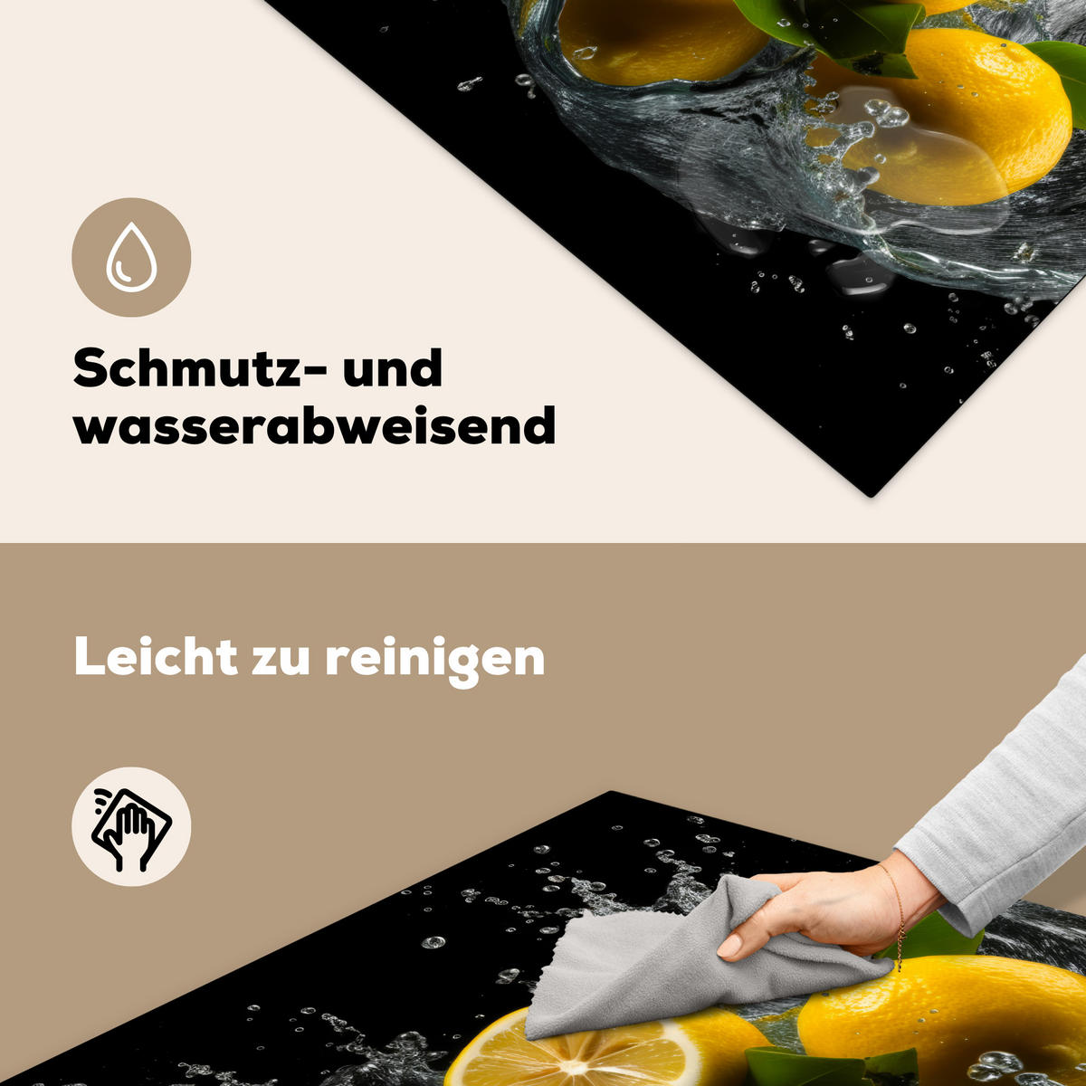 HERDABDECKPLATTE Zitrone - Obst - Gelb - Schwarz 78x78 cm - Gelb, Kunststoff (78/78/0.2cm) - MuchoWow