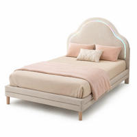 POLSTERBETT 90/200 cm in Beige Samt mit LED und Wolken-Kopfteil - Beige, Holzwerkstoff/Textil (90/200cm) - CHICFURN