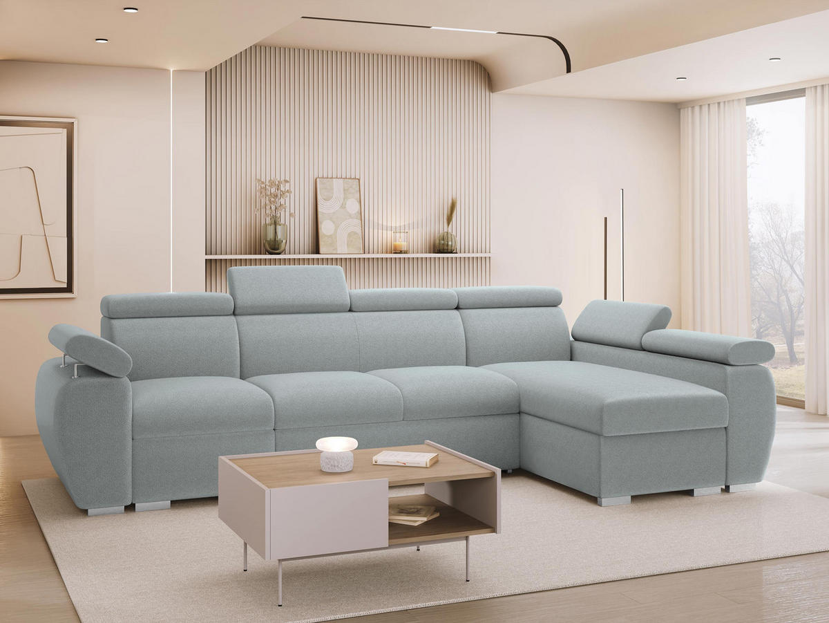 ECKSOFA Boston LCP, Seite: Rechts 1P(65)+2R+LCP - Silberfarben/Hellgrau, Holz/Textil (320/170cm) - MIRJAN24