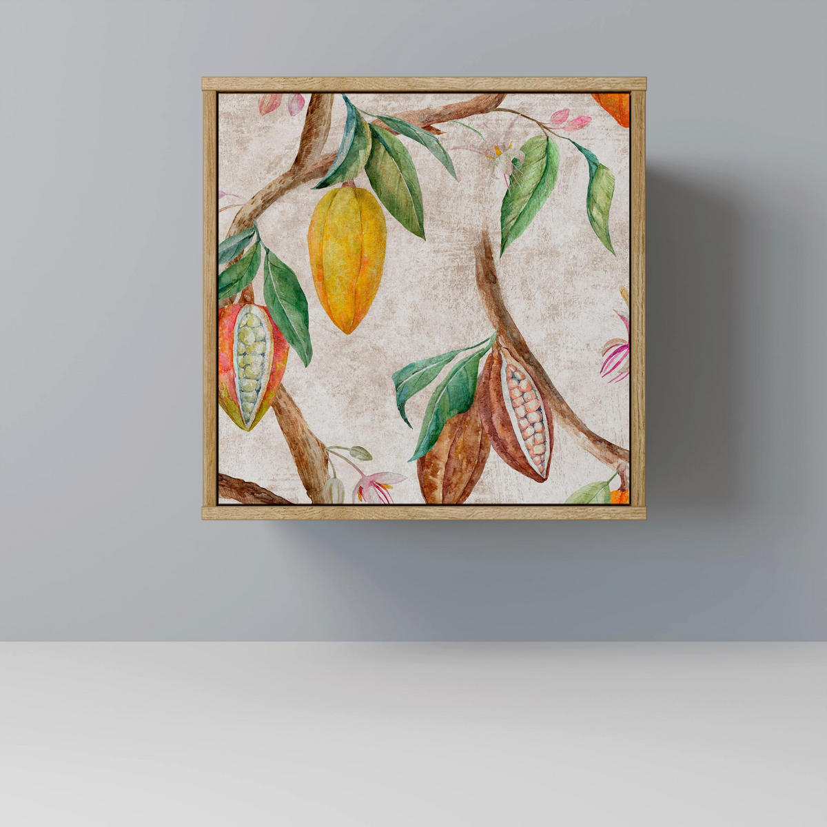 SIDEBOARD COCOA FRUITS, Eichefarben, 57,5x42x67,5 cm, Schwarze Metall-Rahmenfüße - Eichefarben/Multicolor, Holzwerkstoff/Metall (57.5/67.5/42cm) - SpaceRebels