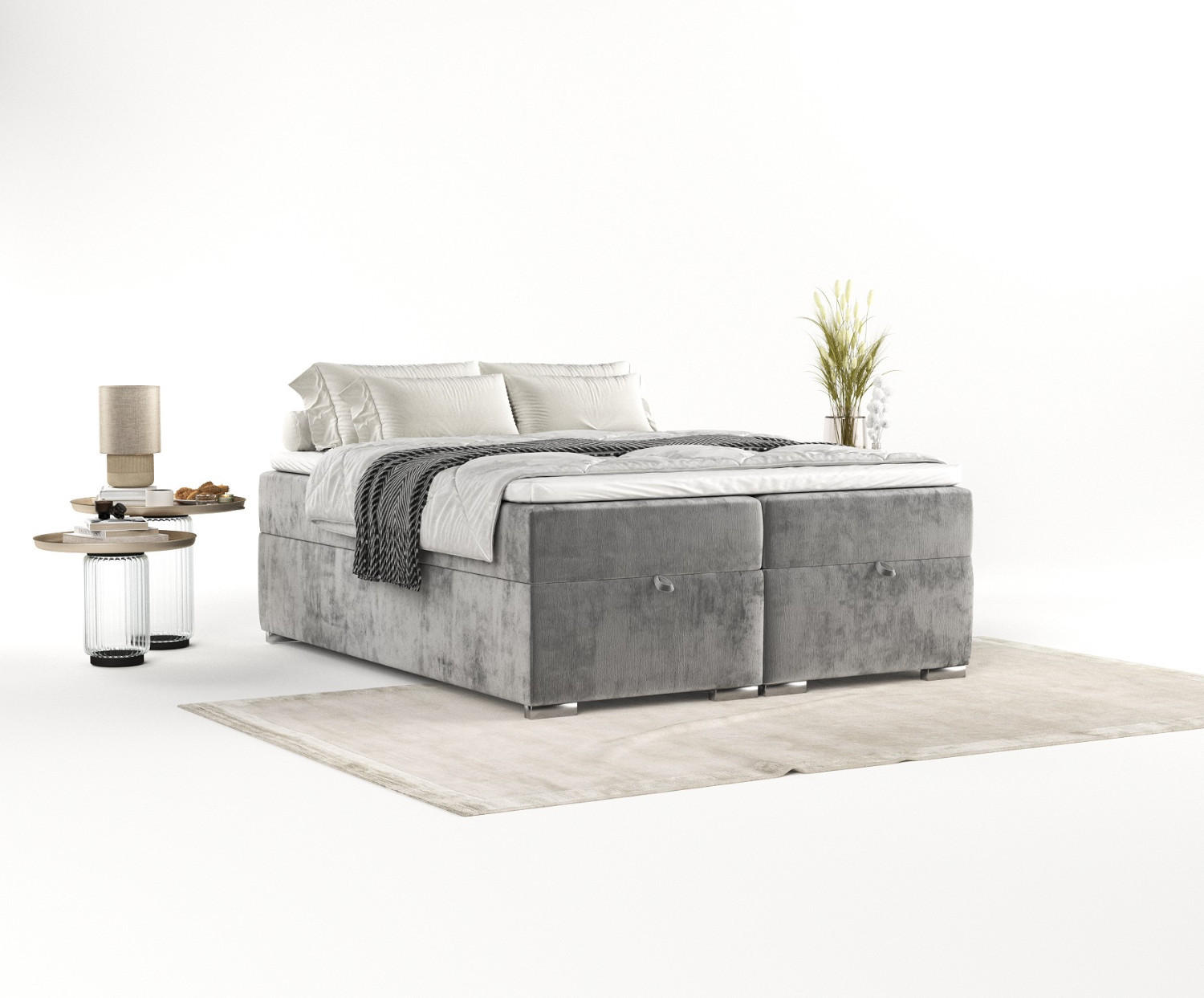 BOXBETT Reto 160/200 cm Grau im Lotta Stoff - Chromfarben/Grau, Holz/Holzwerkstoff (160/200cm) - AltaBeds