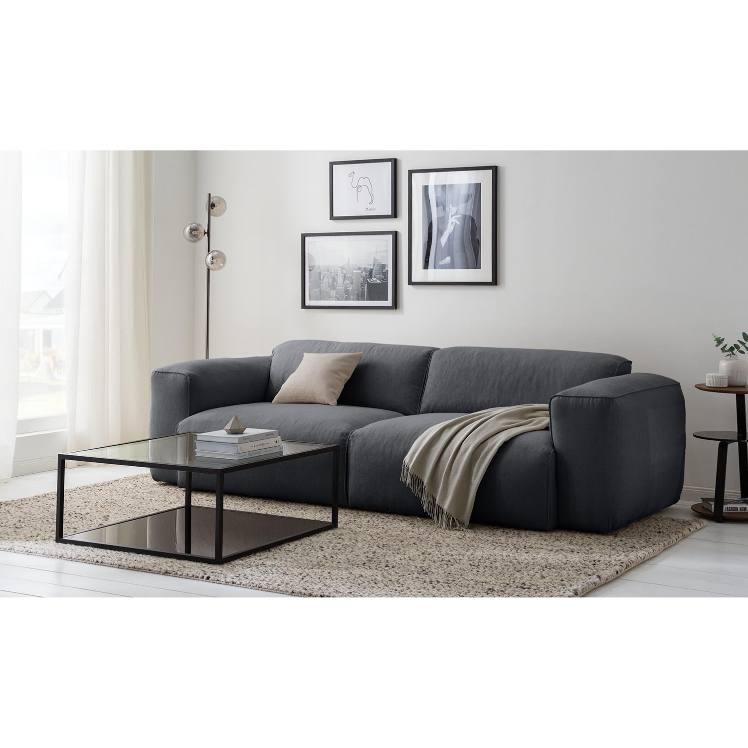 3-SITZER SOFA - Schwarz/Grau, Textil (251/71/102cm) - home24