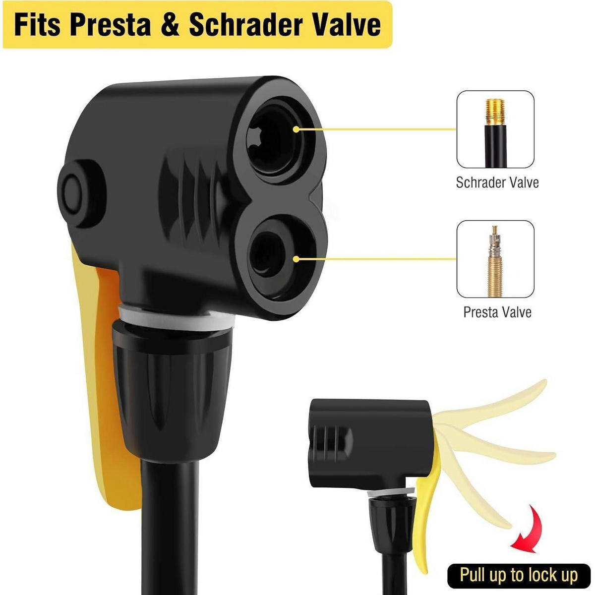 FAHRRADPUMPE mit Presta & Schrader Ventil 120 PSI Gelb - Gelb, Kunststoff (21.5/13.5/54.7cm)