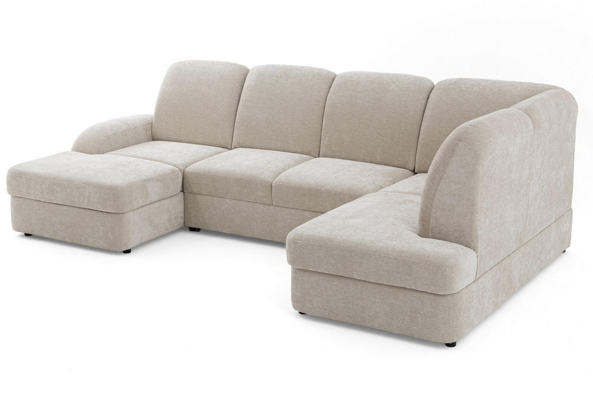 ECKSOFA VIBE U Rechts mit Schlaffunktion 129x263 Chenille Beige - Beige/Schwarz, Holz/Kunststoff (186/102/280cm) - Muffo