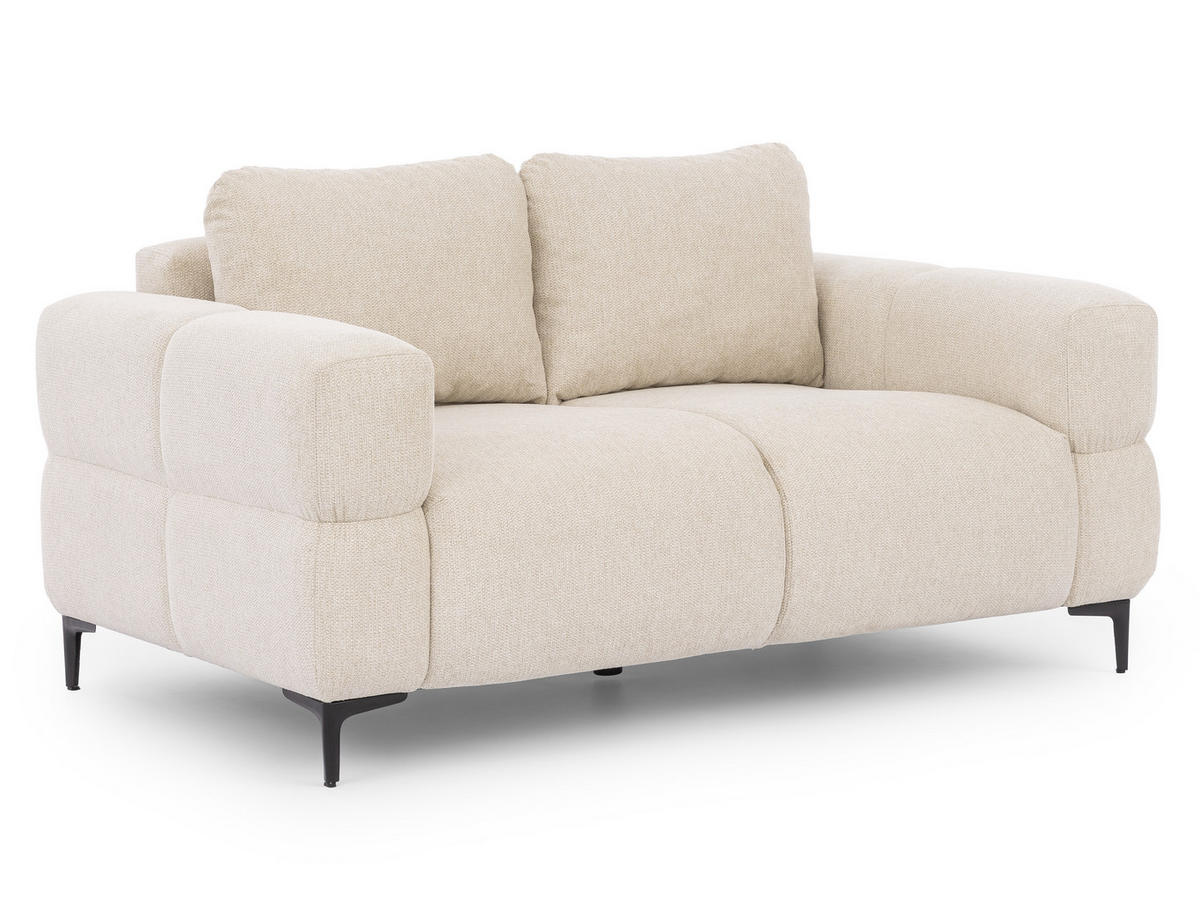 2-SITZER-SOFA Cardea in Bubble-Optik aus weichem Hellbeige Strukturstoff mit hohem Sitzkomfort - Beige/Schwarz, Holz/Textil (154/80/97cm) - S-Style Möbel