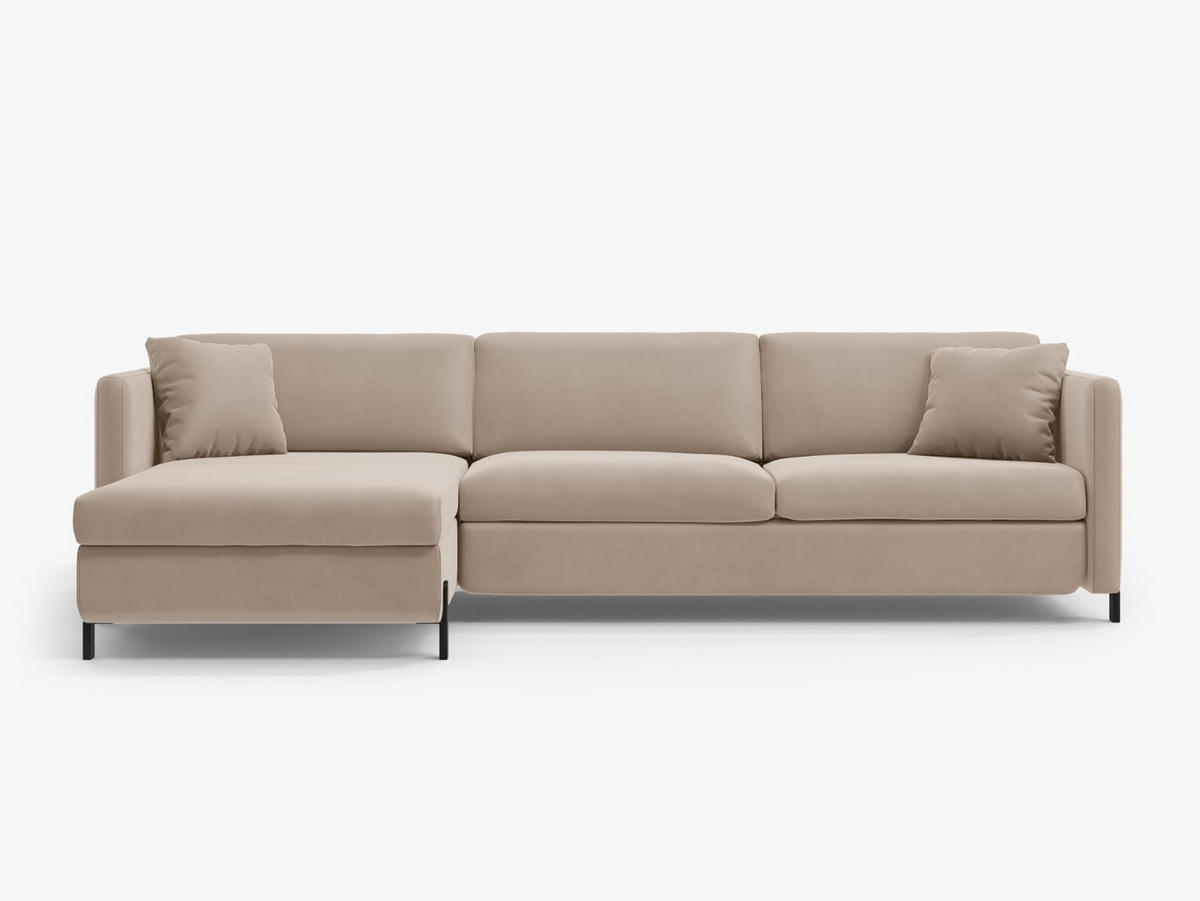 ECKSOFA ausklappbar links Gloria aus Samt beige 4 Sitzplätze - Beige, Textil (260/170cm) - Micadoni