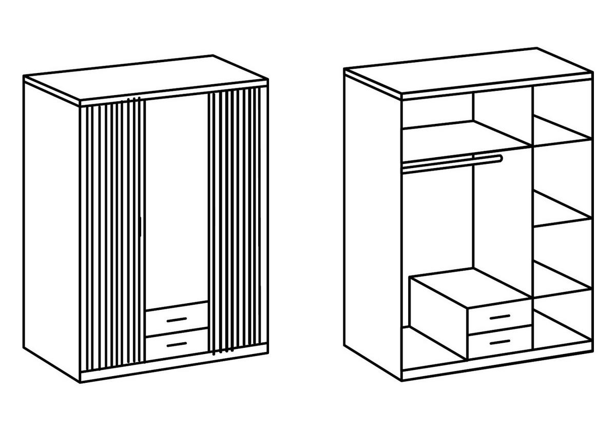 KLEIDERSCHRANK Fulda in Grafit und Multiplex 135x199x58 cm (BxHxT) – Drehtürenschrank 3 türig mit Glasfront - Braun/Grau, Holzwerkstoff (120/200/80cm)