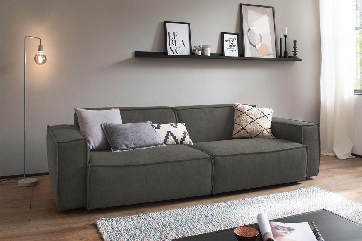 SITZGRUPPE SAMU Grau Webstoff - Schwarz/Grau, Kunststoff/Textil (256/72/106cm) - KAWOLA