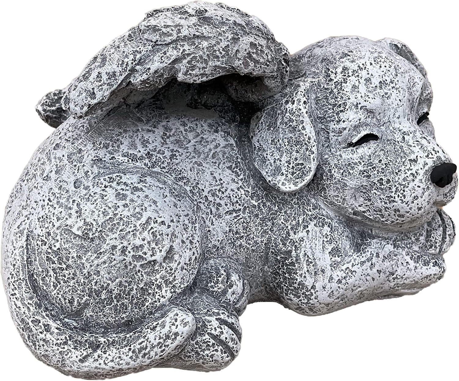 STEINFIGUR Grabschmuck Hund mit Engelsflügeln frostfest Steinguss wetterfest - Grau, Stein (13/10/10cm) - stoneandstyle