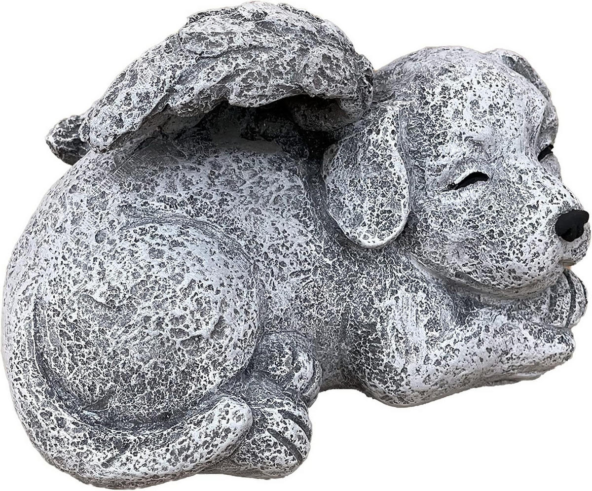STEINFIGUR Grabschmuck Hund mit Engelsflügeln frostfest Steinguss wetterfest - Grau, Stein (13/10/10cm) - stoneandstyle