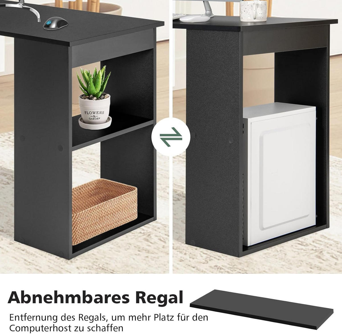 SCHREIBTISCH 120cm Schwarz - Schwarz, Holz (122/52/120cm) - COSTWAY