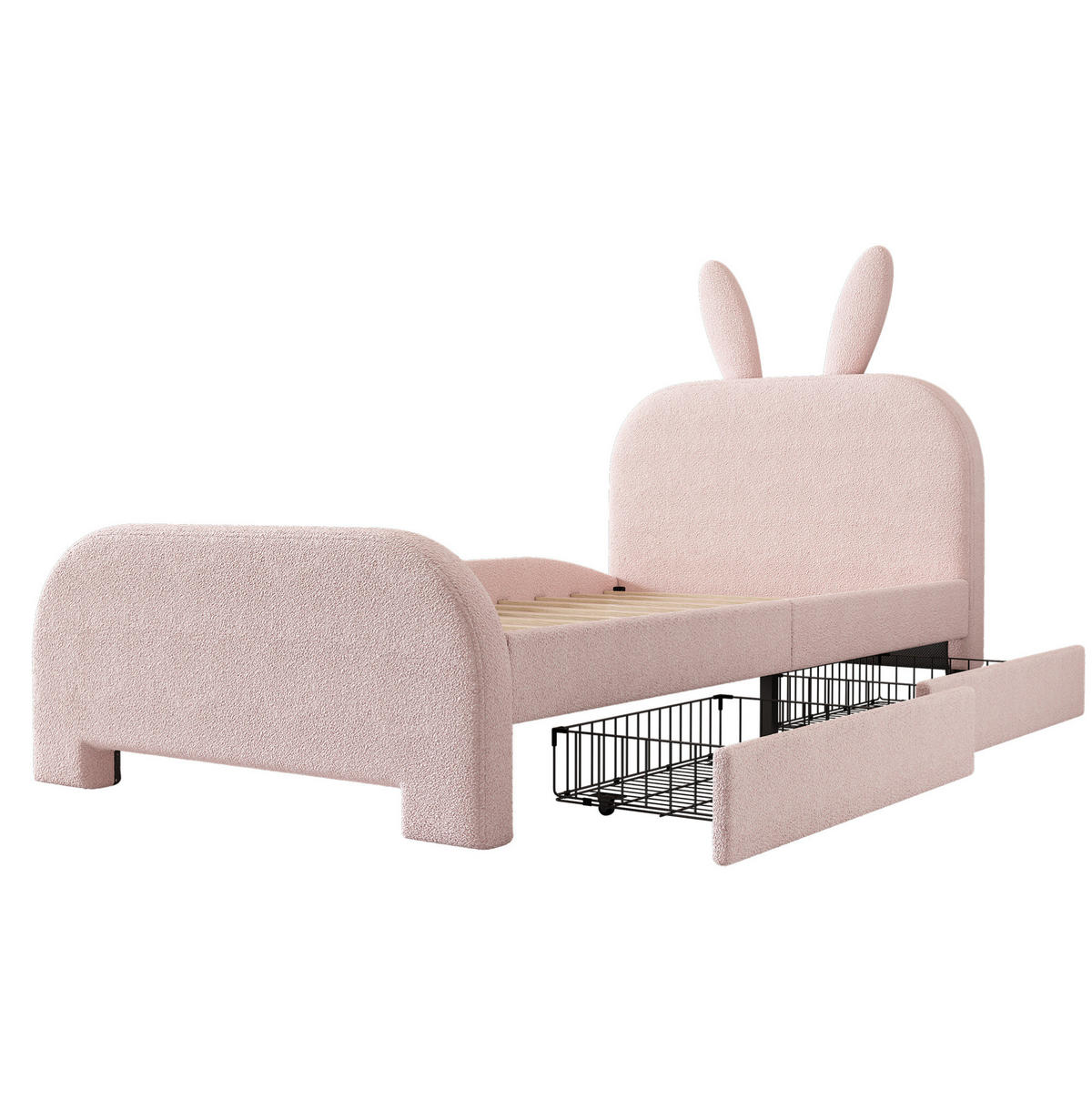 BETT 90/200 cm Rosa aus Plüsch und MDF mit 2 Schubladen - Rosa, Textil (90/200cm) - OKMYHOME