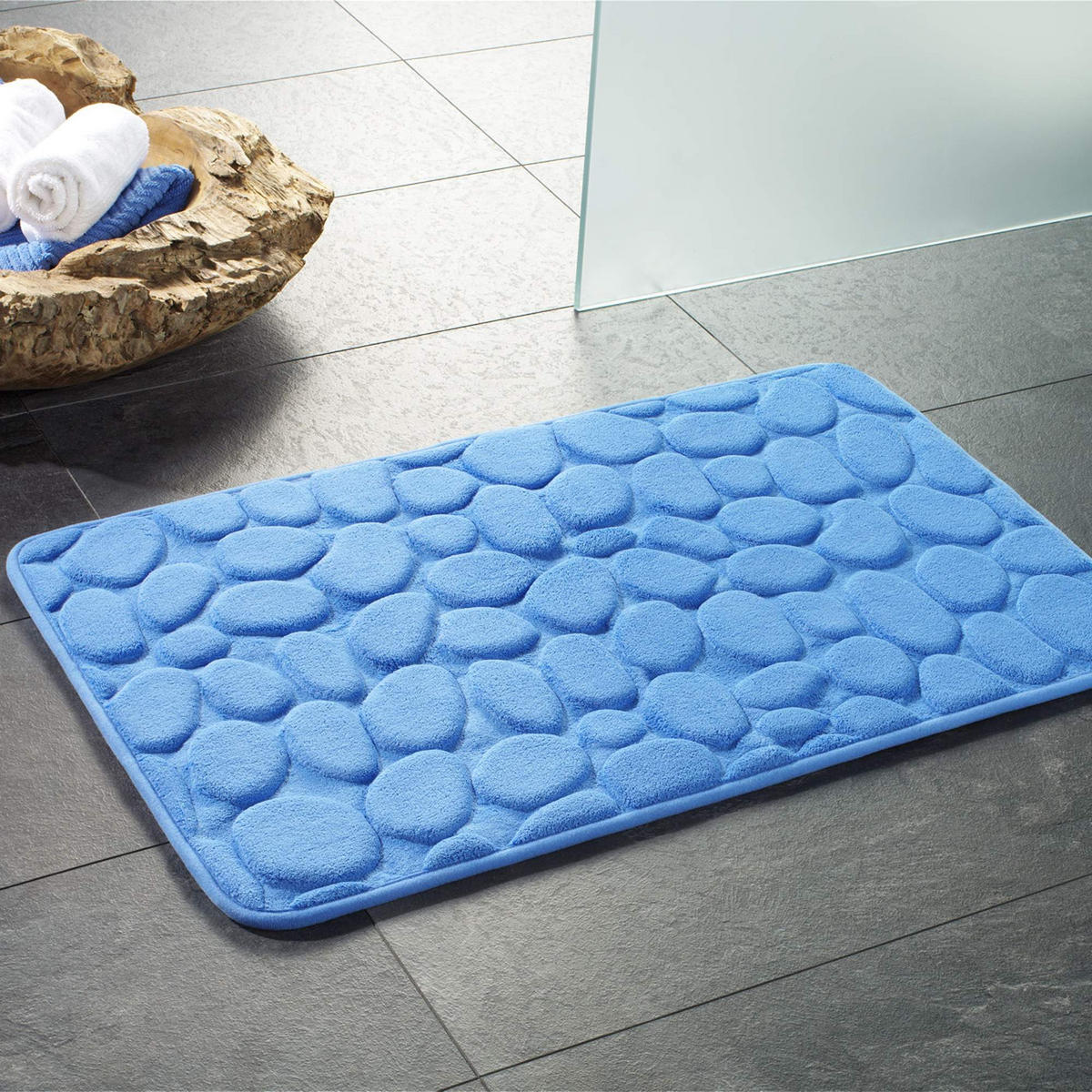 MEMORYSCHAUM BADEMATTE LONDON - Blau, Textil (60/100cm) - WohnDirect
