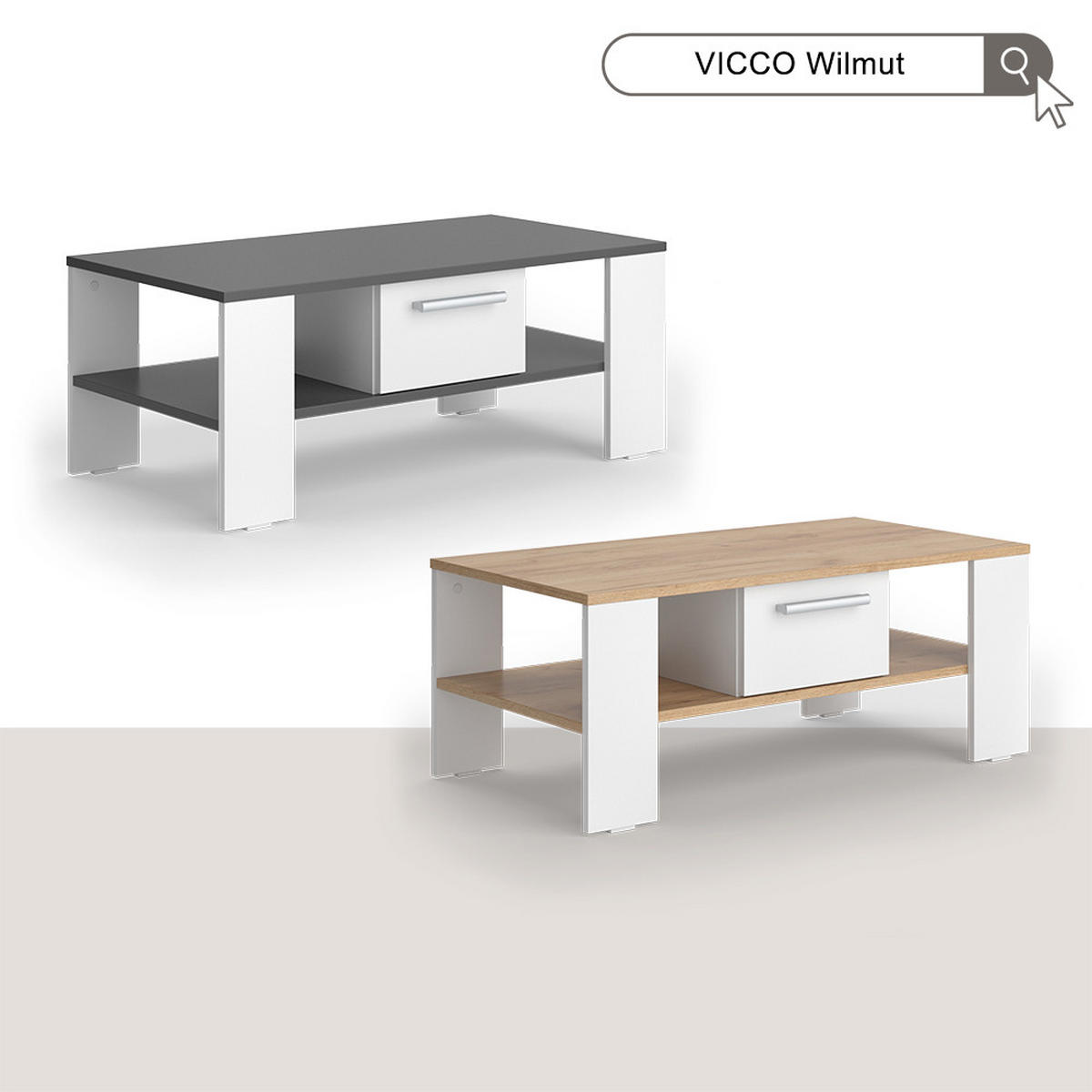 COUCHTISCH Wilmut Anthrazit/Weiß 89.8 x 46.4 cm mit Schublade - Anthrazit/Weiß, Holzwerkstoff (46.4/89.8/35.8cm) - Vicco