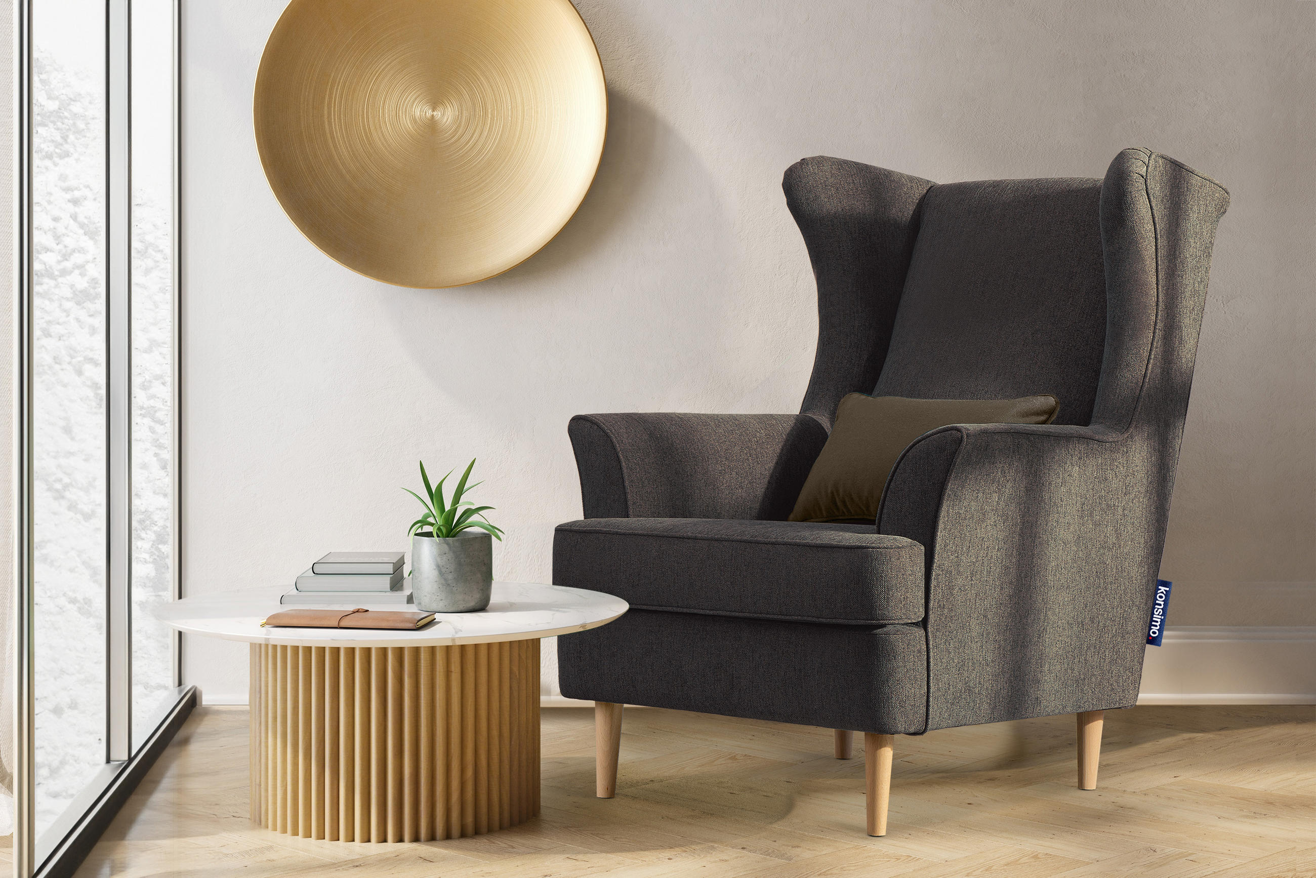 Thumbnail - Konsimo® Ohrensessel, Dunkelblau, Grün, Textil, 82x108x80 cm, Wohnzimmer, Sessel, Polstersessel