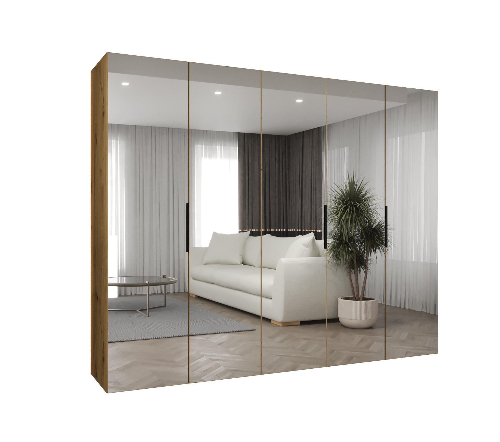 Möbel Kryspol Drehtürenschrank Eiche Artisan, Schwarz 250x202x52 cm