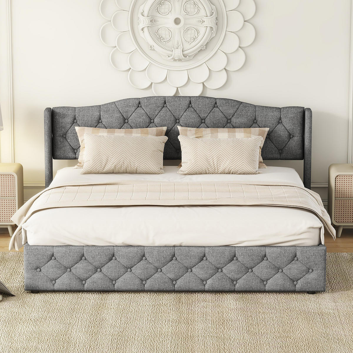 POLSTERBETT 180x200 cm Stauraum grau - Grau, Textil (180/200cm) - LEBENLANG