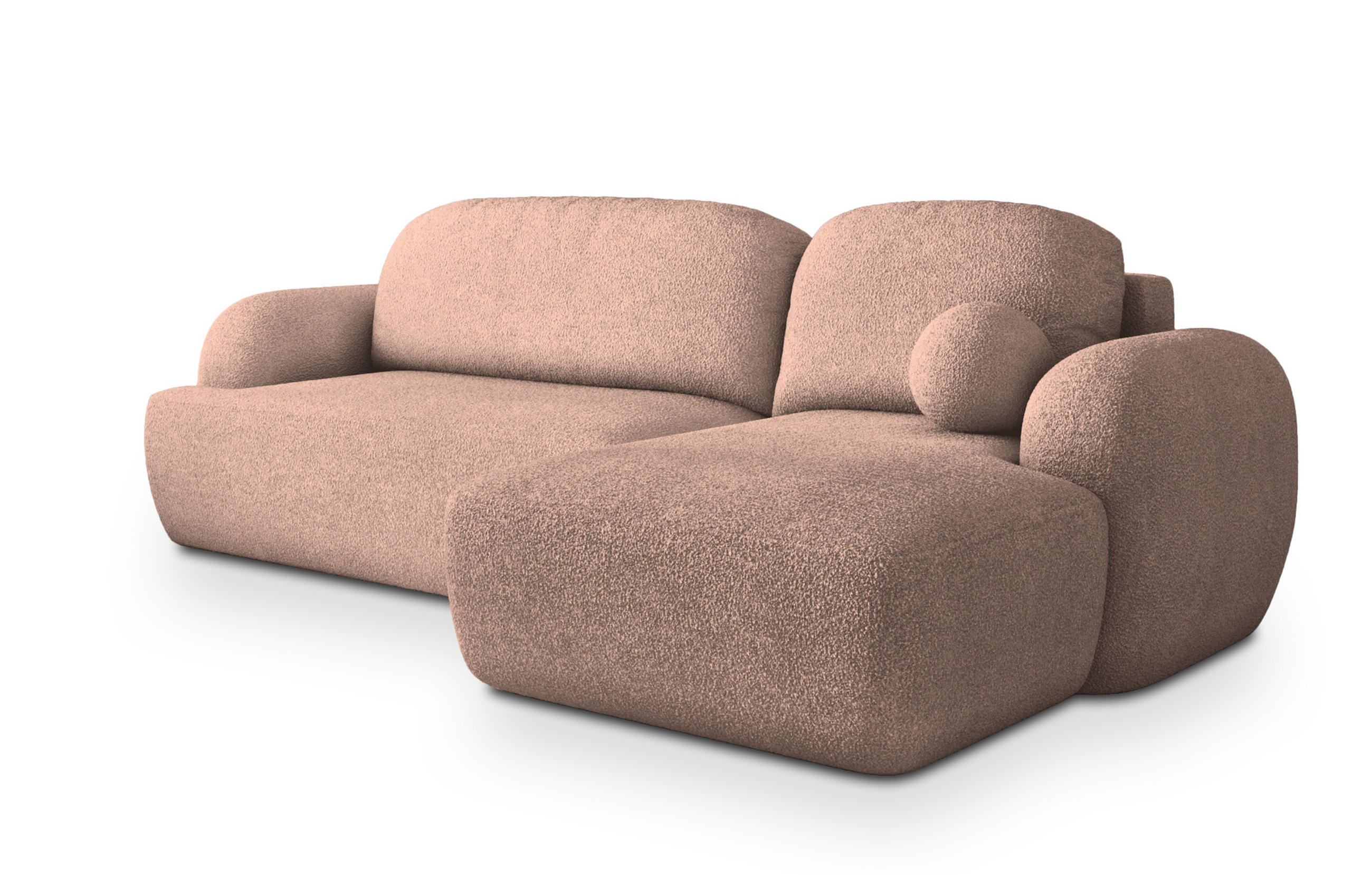 ECKSOFA MODENZA N R-S Rosa Boucle-Stoff mit Schlaffunktion - Rosa, Holz (266/148cm) - MASSENO