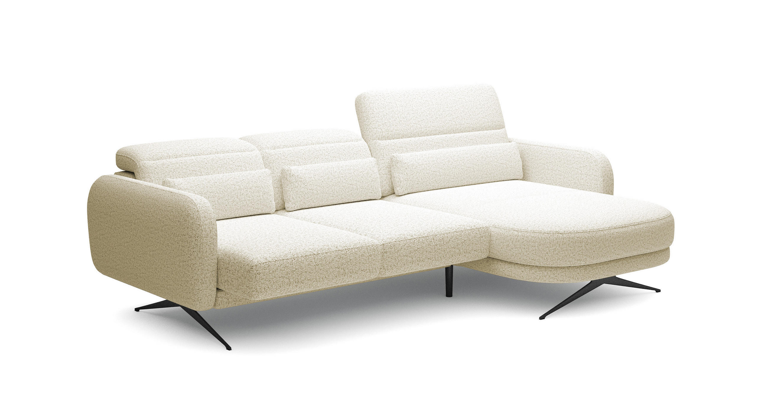 ECKSOFA Barillo – Verstellbare Rückenlehne, Stahlfüße, Elegante Armlehnen, Drei Rückenkissen, Freistehend, 261x170x97 cm – Rechte, Beige - Beige, Holz/Textil (261/170cm) - DomoHome