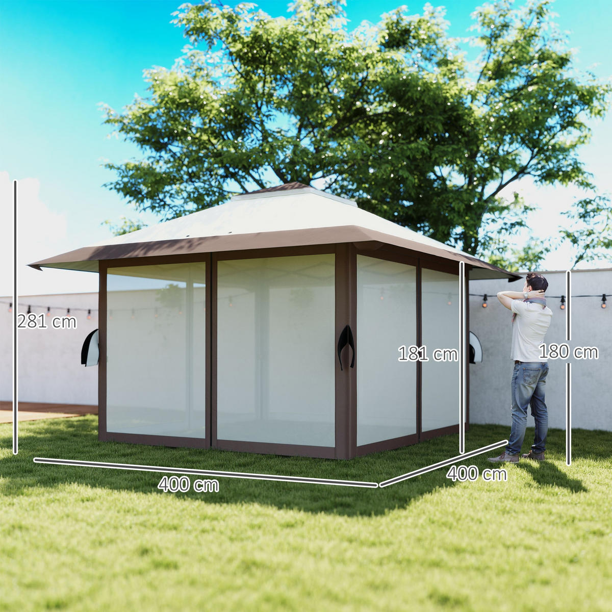 PAVILLON 4x 4m - Beige, Metall (400/281/400cm) - Outsunny