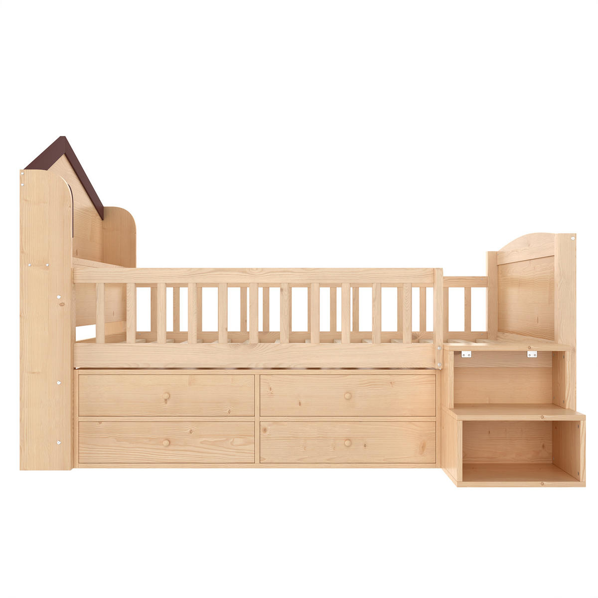 STAURAUMBETT 90/200 cm DE-04488 in Hausform mit 4 Schubladen und LED in Natur - Naturfarben, Holz/Holzwerkstoff (90/200cm) - ComfortXL