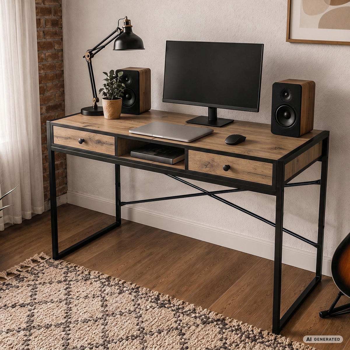 SCHREIBTISCH ELOSNIS 123 cm Craft Eiche - Eichefarben/Schwarz, Holzwerkstoff (123/48/80.5cm) - Akord