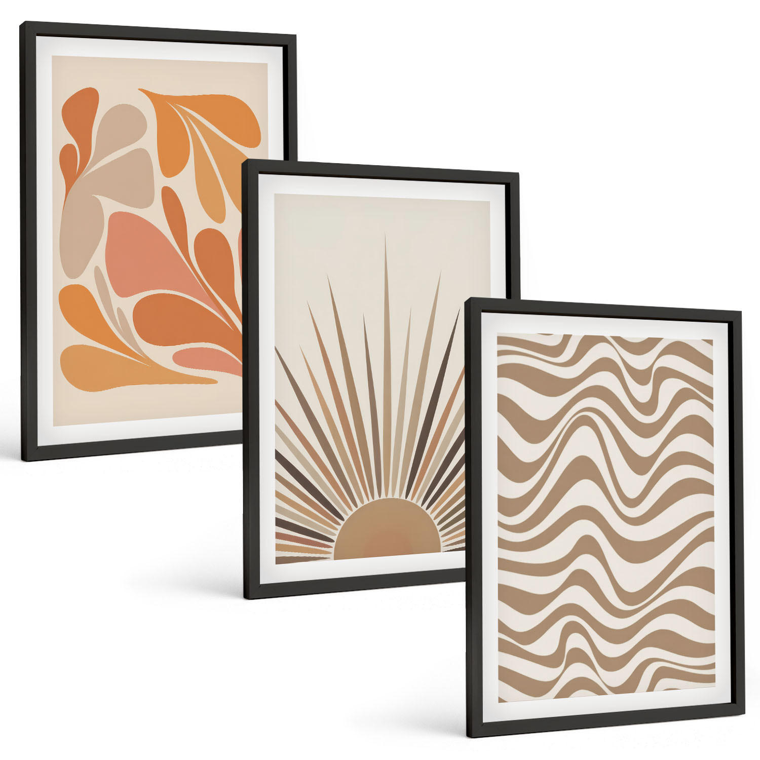 BILDER SET 3er Set - 40x60 cm Schwarzer Rahmen - Sonnen-Boho-Pastelltönen - Schwarz, Kunststoff (40/60cm) - TULUP