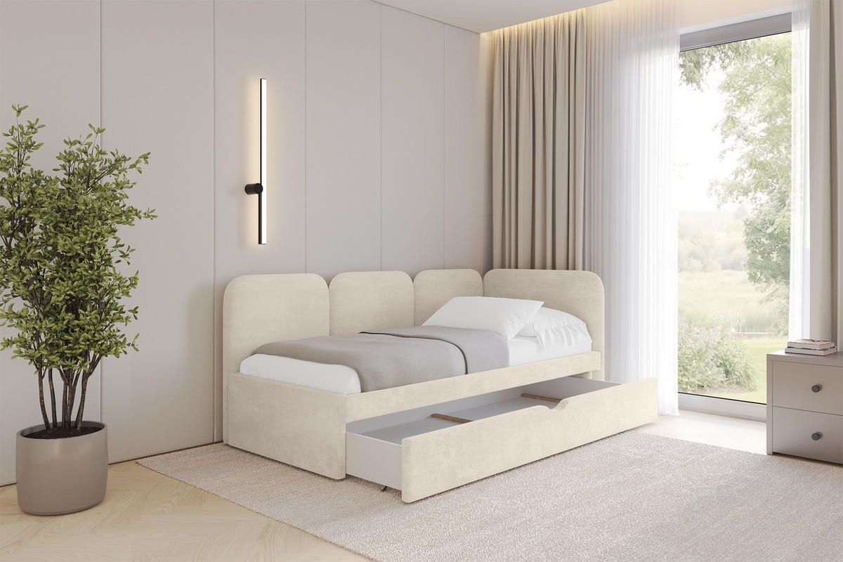 EINZELLBETT Jugendbett mit Bettkasten, Links - ALVY 100x200 Beige - Beige, Holzwerkstoff/Textil (100/200cm) - ALTDECOR