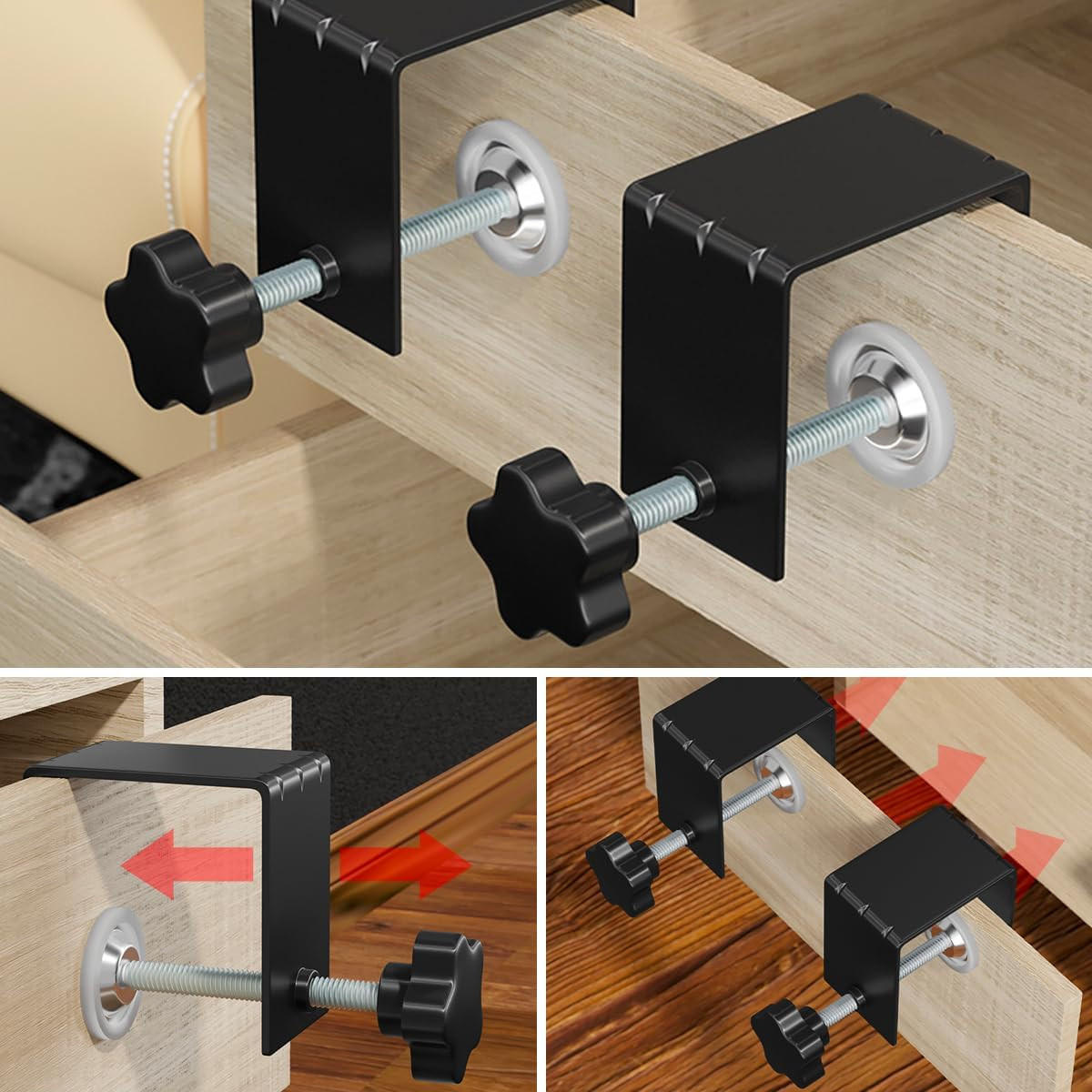 MONTAGECLIPS – Geeignet zur Montage an Türen und Schränken, mit Schutzpads (6 Stück) - Schwarz, Metall (7.9/6.5/5cm) - DCA