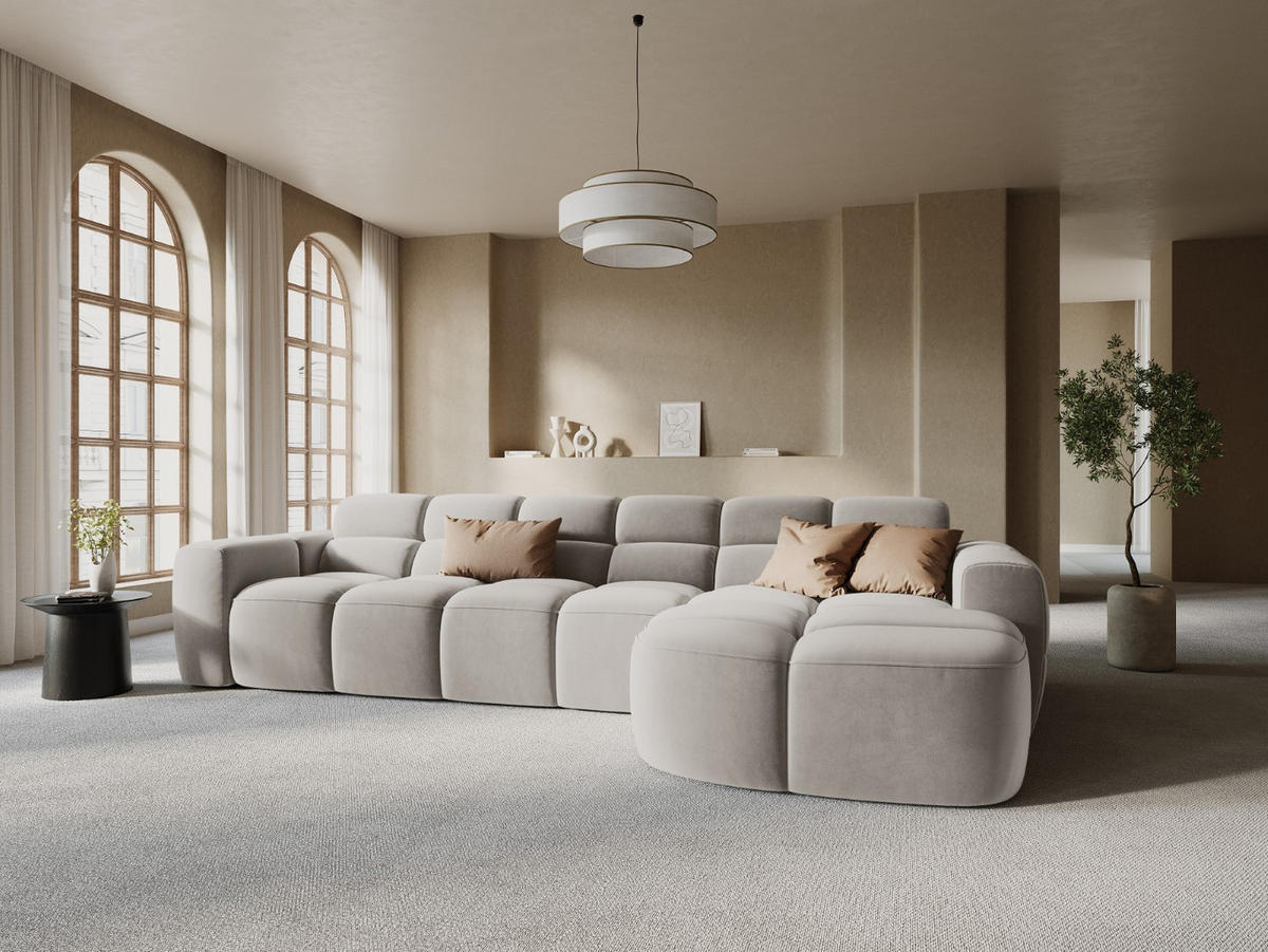 ECKSOFA rechts Lisa aus Samt leichtes beige 4 Sitzplätze - Creme, Textil (170/310cm) - Micadoni