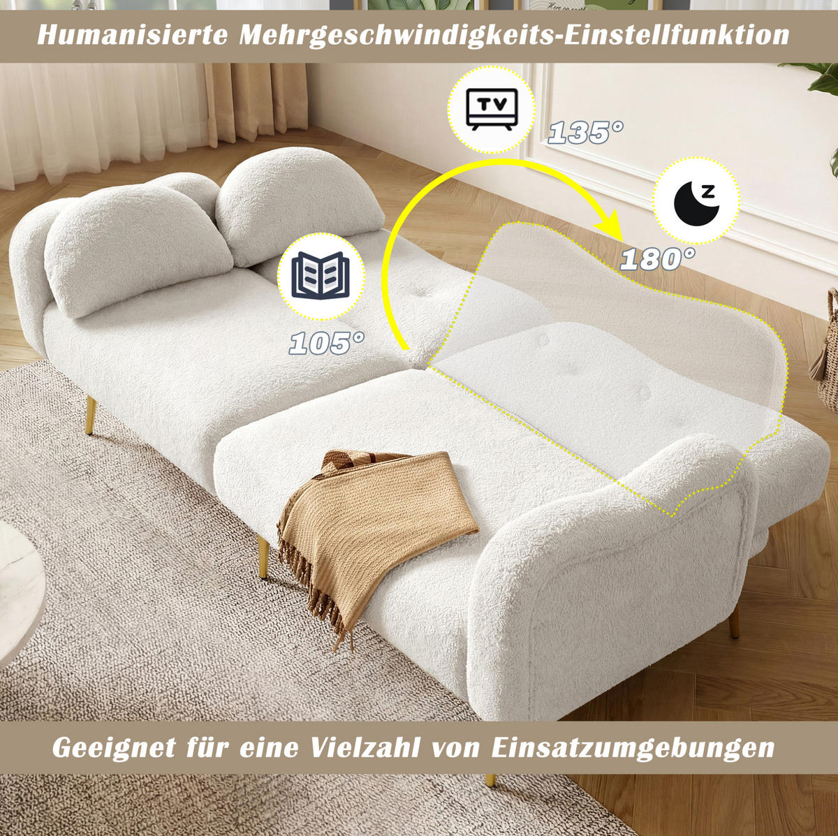 SCHLAFSOFA 155/85,5 cm Liegefläche in Weiß – mit 3-Stufen-Rückenlehne - Weiß, Textil (79/82/175cm) - BEAOK