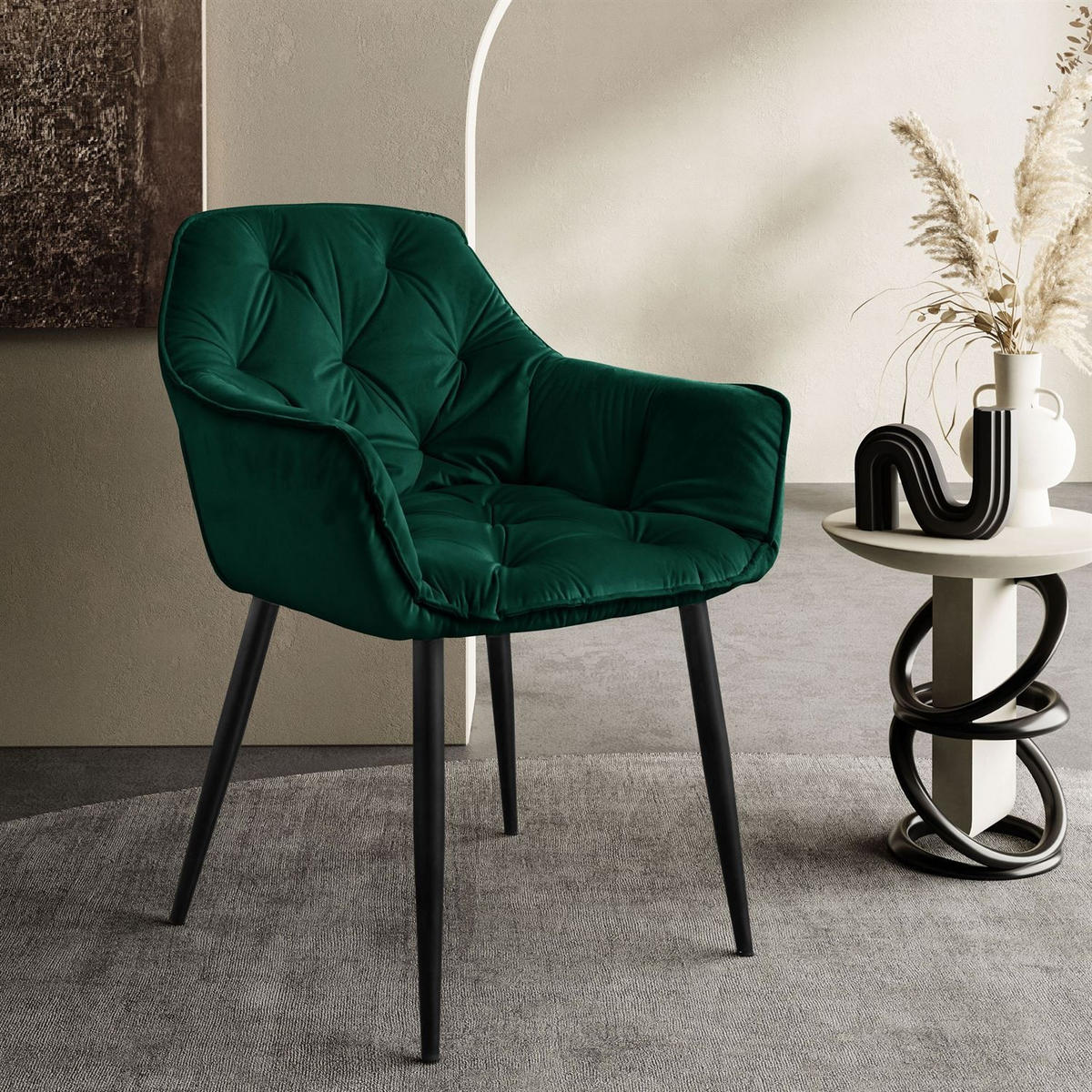 ARMLEHNENSTUHL TOKIO - Schwarz/Grün, Textil (60/96/46cm) - Lookway