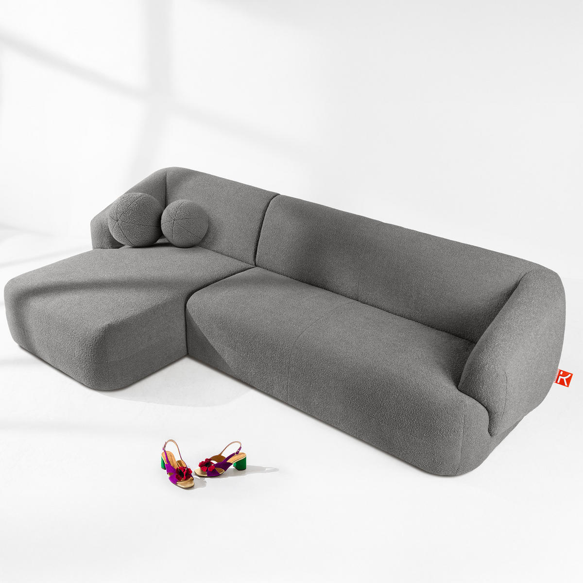 ECKSOFA LINKS VIRA, Grau, Bouclé - Schwarz/Grau, Holz/Holzwerkstoff (300/160cm) - KONSIMO®