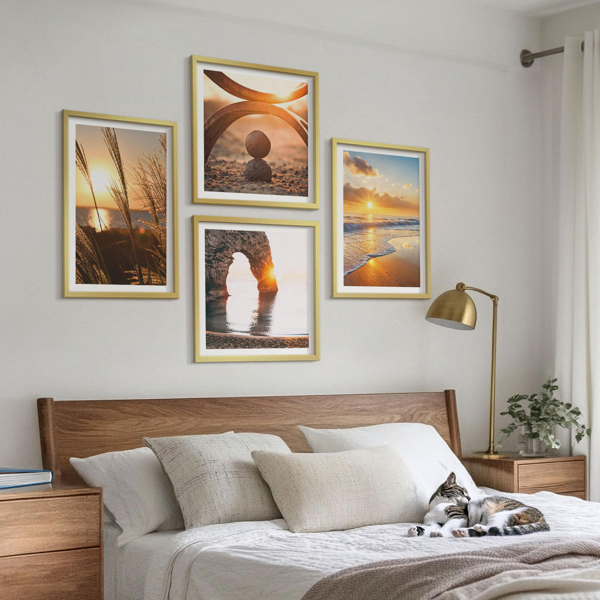 BILDER SET 4er Set - 50x50 cm & 40x60 cm Goldrahmen - Ruhige Landschaften am Strand der Sonne - Goldfarben, Kunststoff (50/50cm) - TULUP