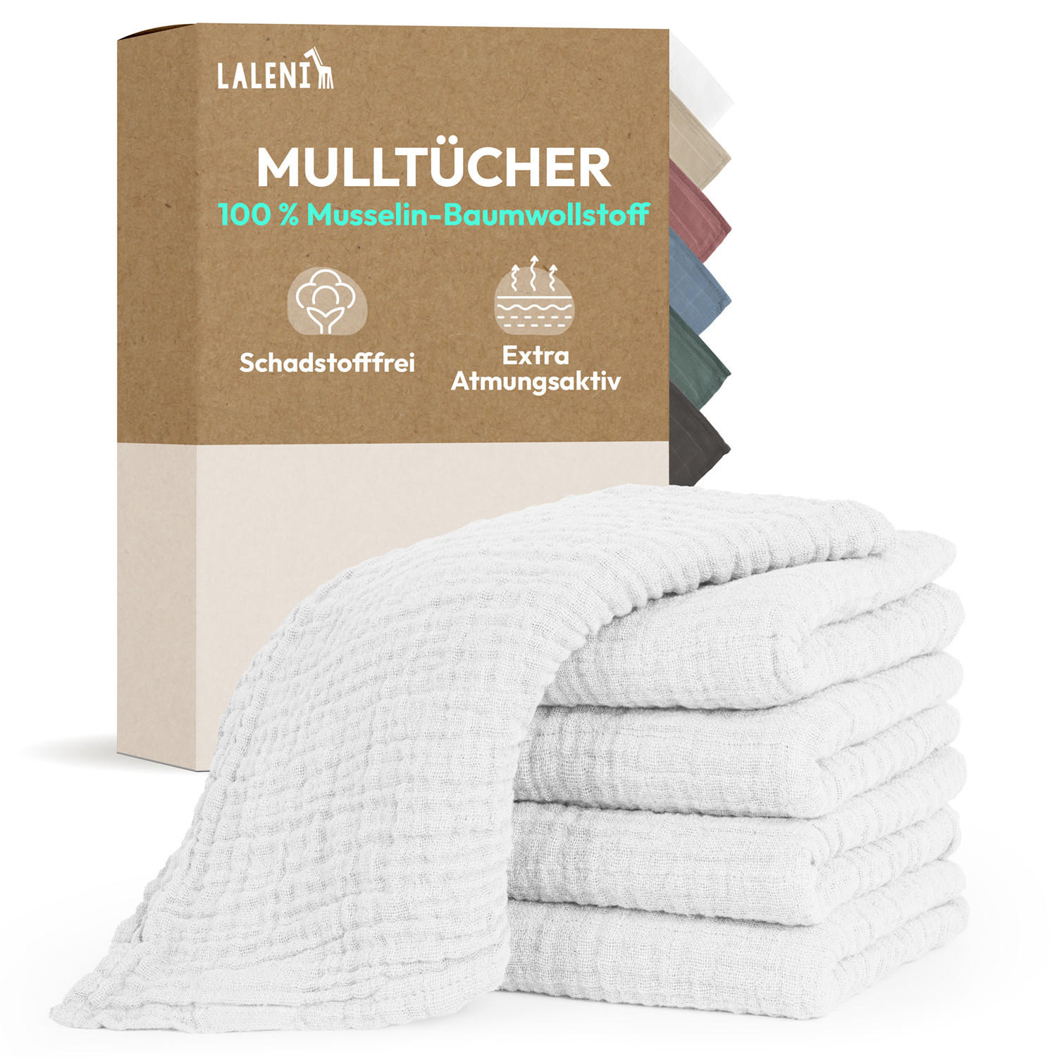 SPUCHTÜCHER- Baby Mulltücher 70x70 cm – 5er Set Spucktücher aus 100% Baumwolle, Extrem Saugstark - weiß - Weiß, Textil (70/70cm) - Laleni