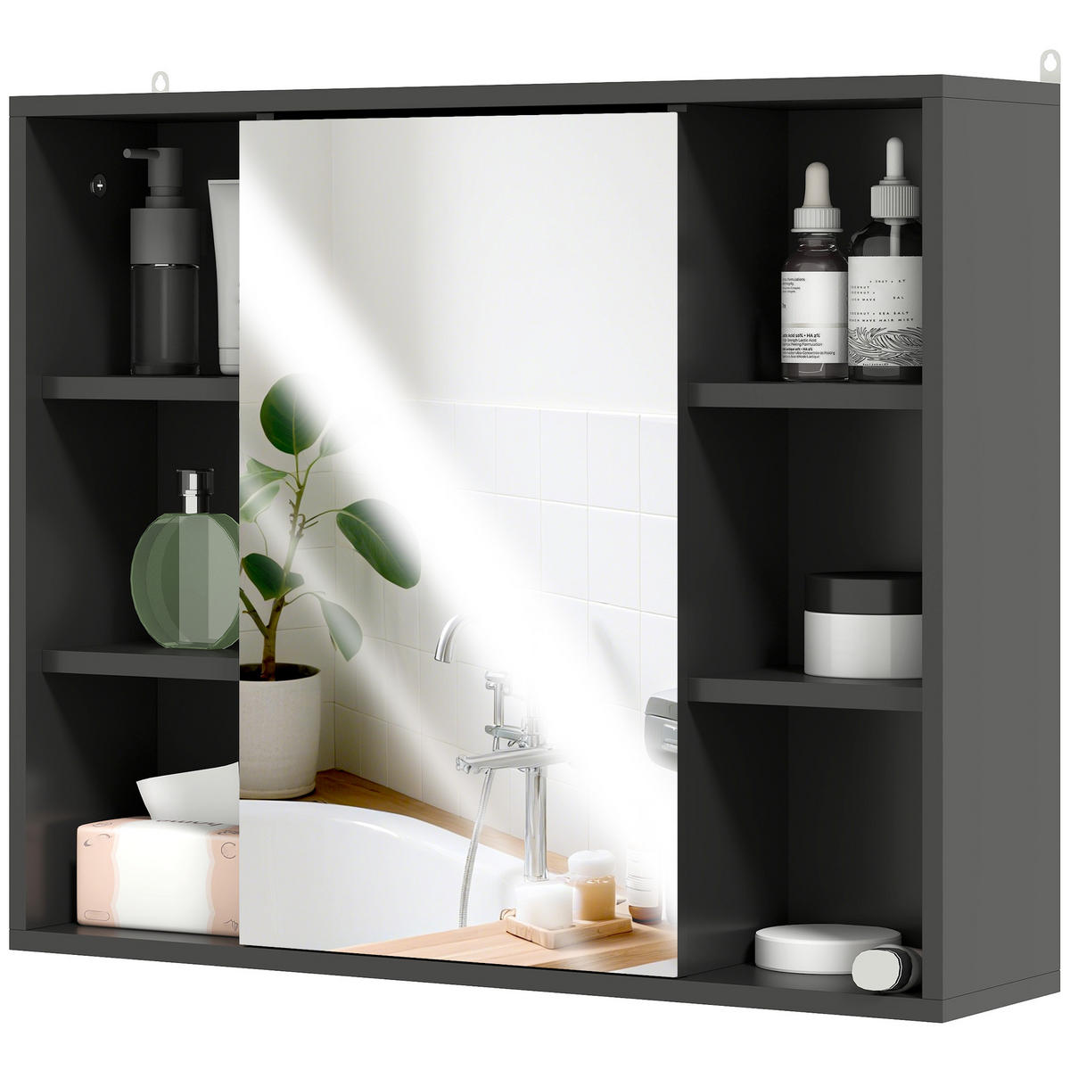 SPIEGELSCHRANK Schwarz 60/14,5/49,4 cm - Schwarz, Holzwerkstoff (60/49.4/14.5cm) - PANGIVO