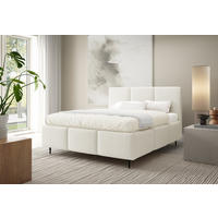 POLSTERBETT VALERIO mit Beinen mit Bettkasten, Bett 180x200,Doppelbett,Lattenrost,Boxspringbett-Optik,ohne Matratze,Schlafzimmer-Creme - Creme, Holz (180/200cm) - Furnistar