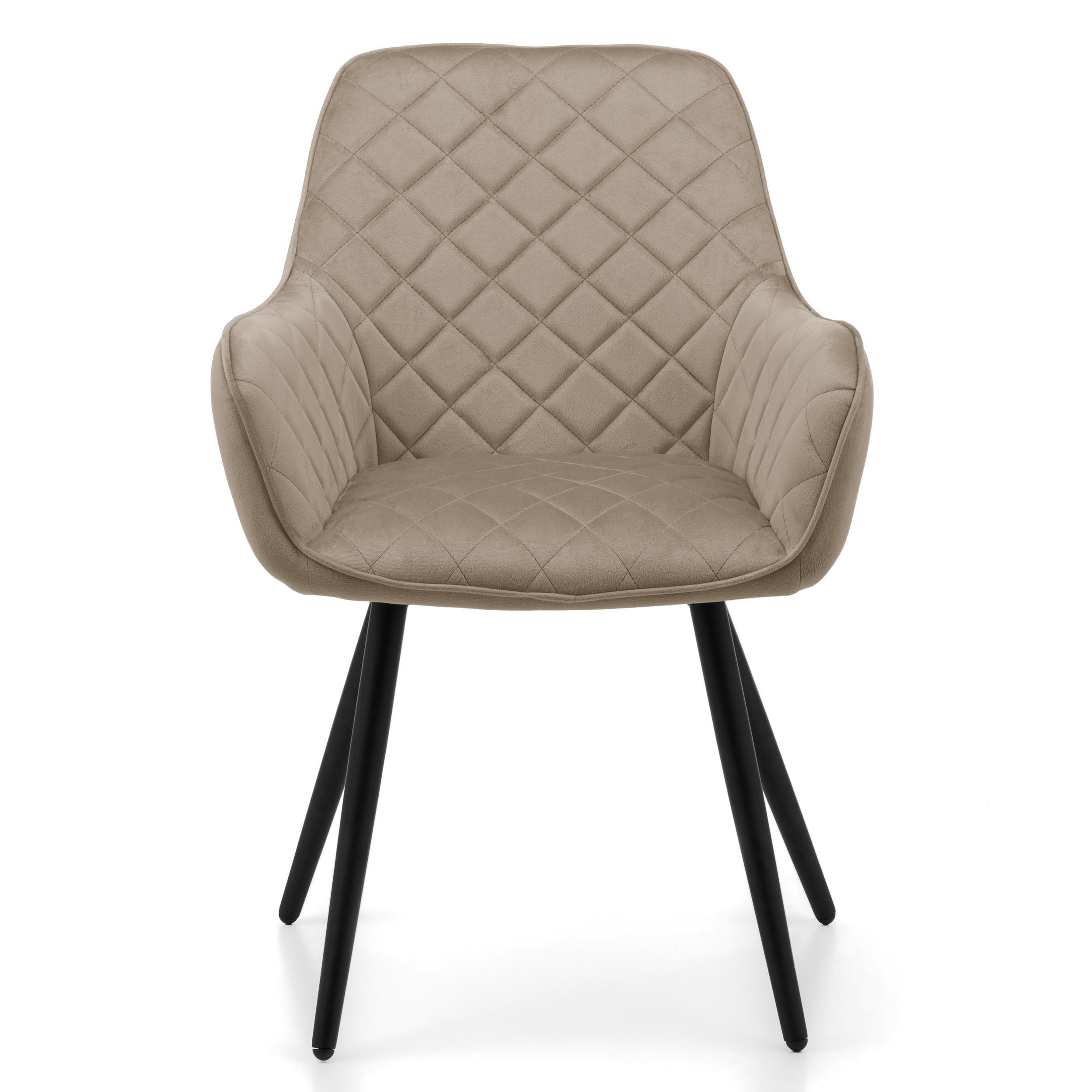 STUHL COLIN gespolsterter mit Steppung - dunkelbeige - Samt Velours - Beige/Schwarz, Textil/Metall (58/87/61cm) - NEW HOME