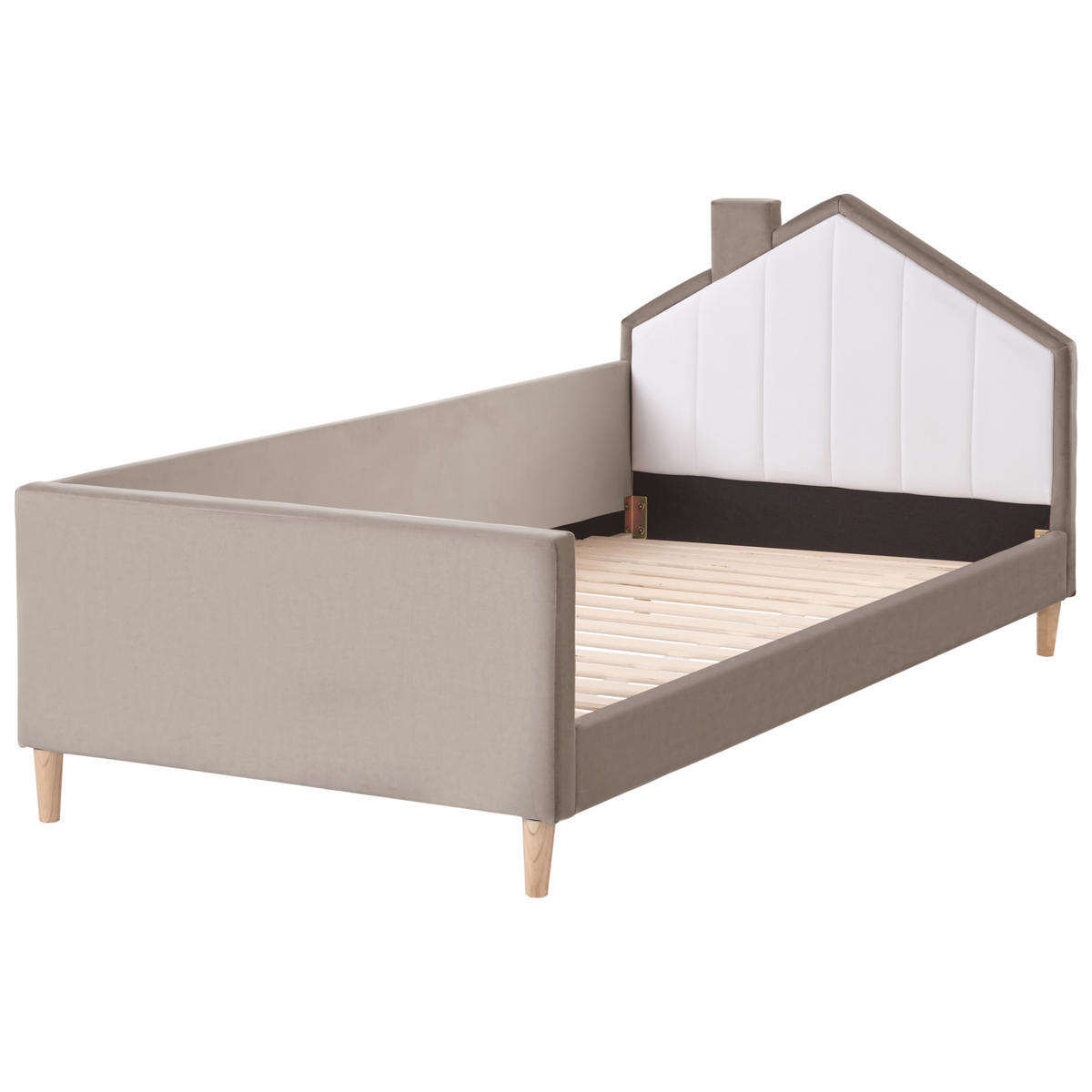 DĚTSKÁ POSTEL Domeček Sametová látka 90/200 cm Taupe Kervan - šedohnědá, textil (90/200cm) - Beliani